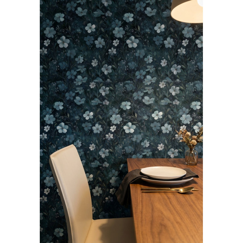 Papier peint floral éclectique amovible foncé, Non tissé, non collé