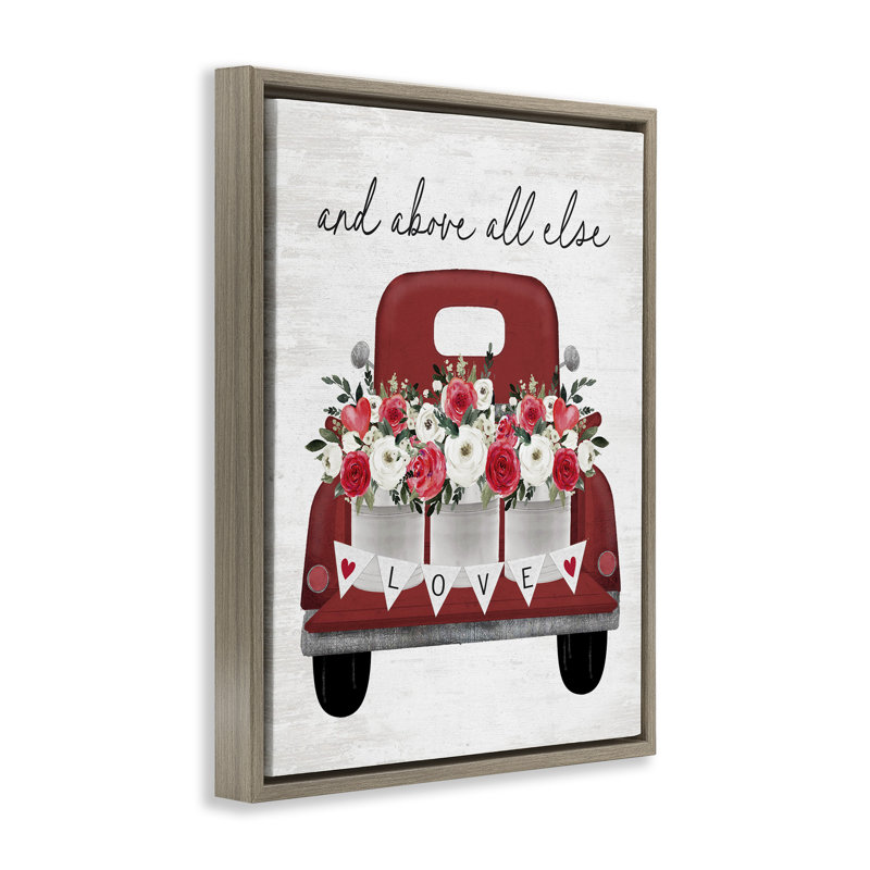 «Love Above All Else», art mural encadré sur toile flottante par lettré et doublé, Cadre flottant orme Montalcino