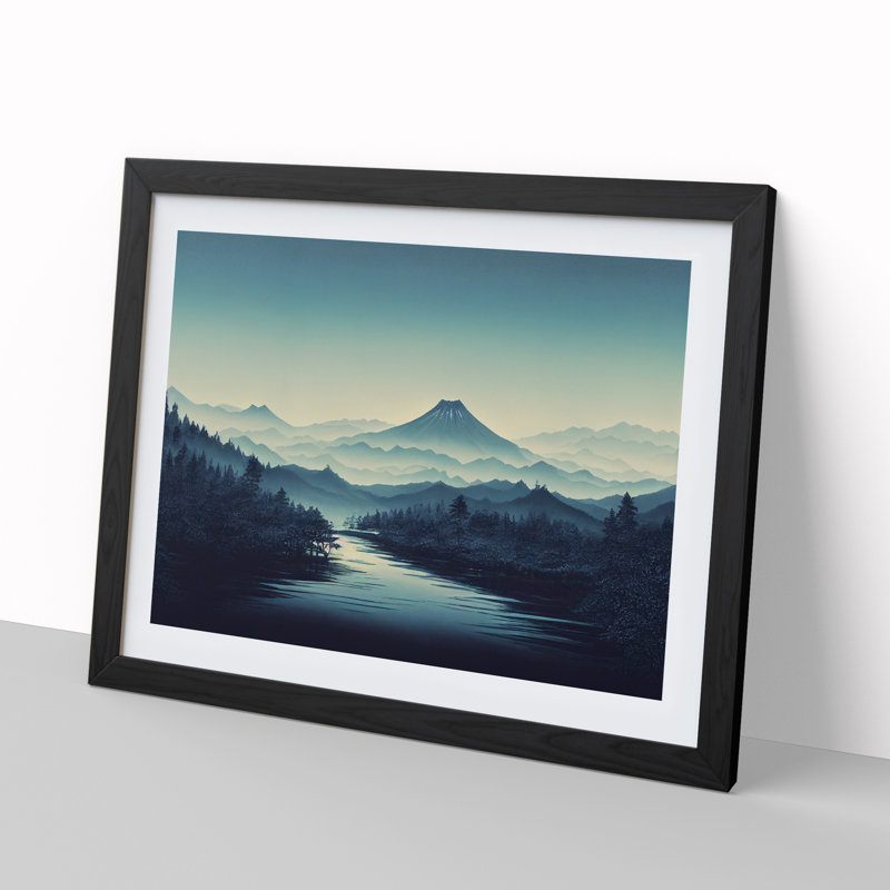 Japanese Forest Mountains - Single Picture Frame Print, Black, 46cm H x 64cm W x 2cm D