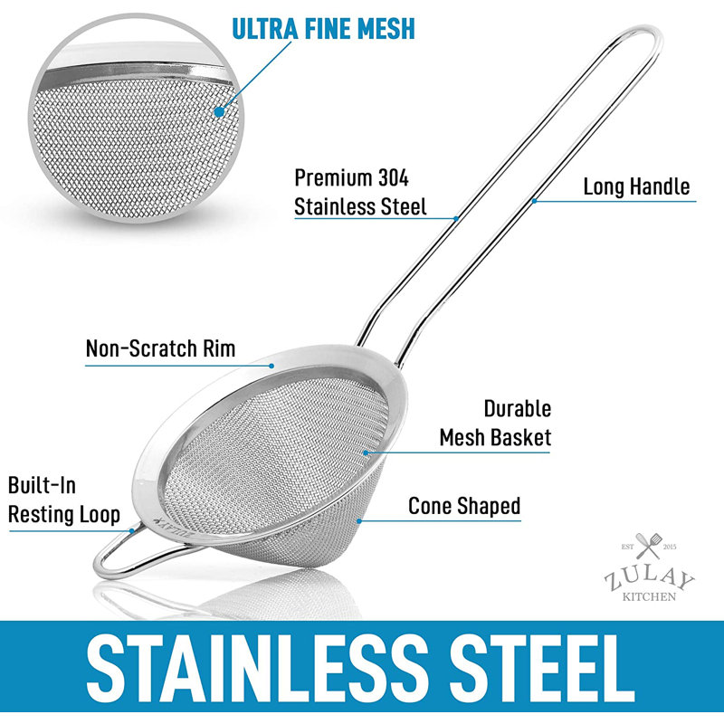 Silver Stainless Steel Fine Mesh Cocktail Strainer