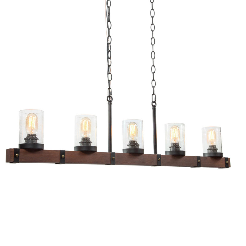 5-Light Wood Linear Kitchen Island Pedant