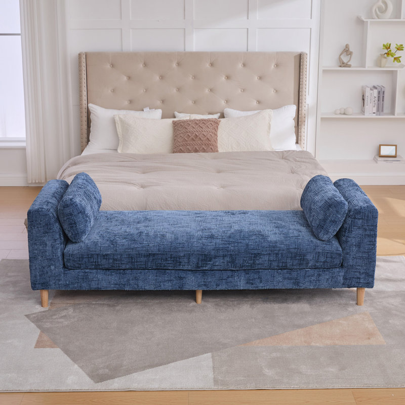Modern Upholstered End of Bed Bench, Blue