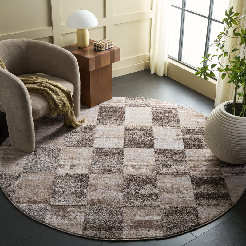 Wave Performance Checkered Indoor Rug, Round 6'7"