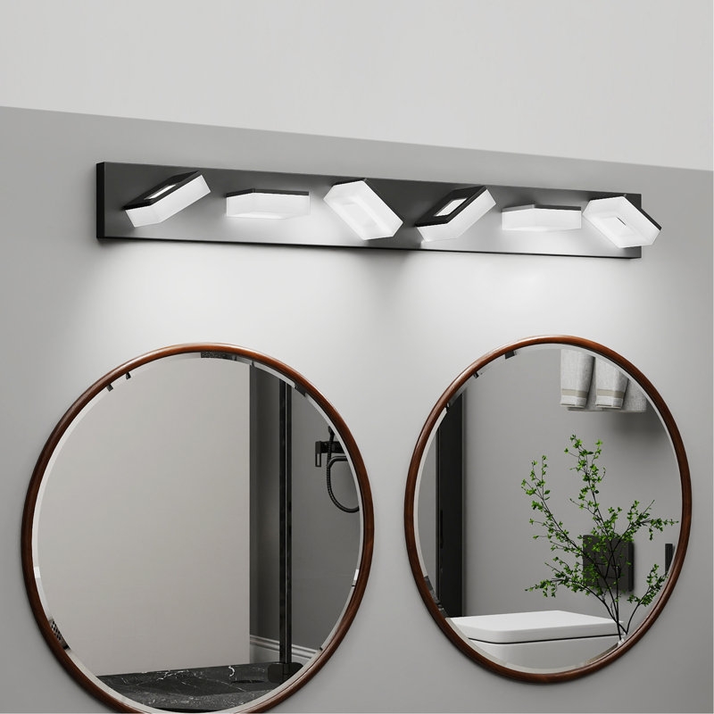 Luminaires de salle de bain DEL modernes (6 lumières, 39 pouces), luminaires muraux de salle de bain modernes en acrylique noir mat sur miroir (blanc froid 6000K)