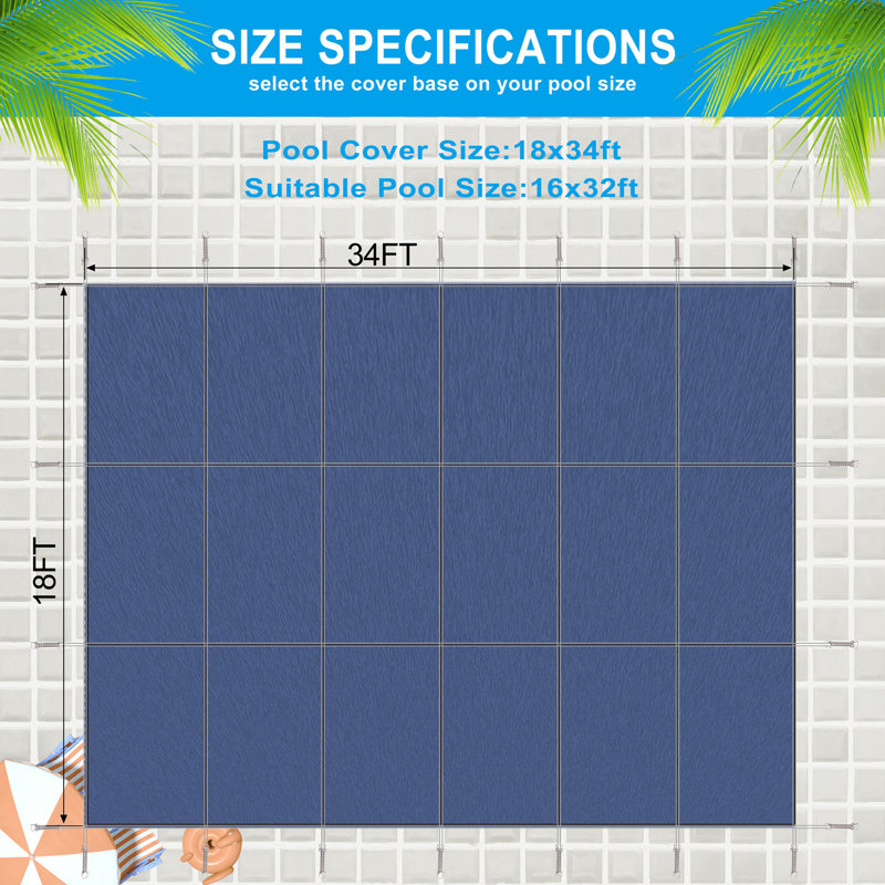 Housse de sécurité pour piscine, triple couture, maille PP haute résistance, bonne perméabilité à la pluie, Bleu