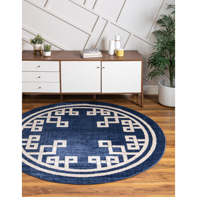 Tapis bleu foncé / beige Barreto, Rond 8 pi