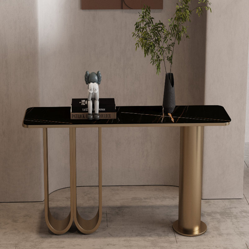 Console en métal de style italien., Noir, 33.4" H x 47.2" W x 13.7" D, Doré