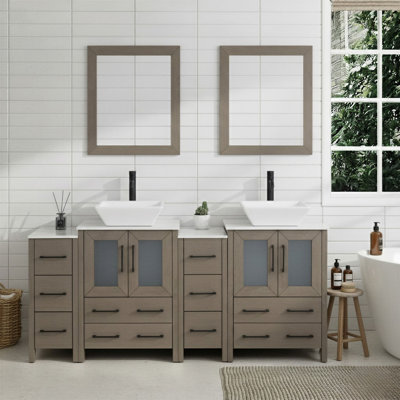 Ensemble de meuble-lavabo autoportant à double cuve 72 "avec plateau en marbre d'ingénierie et miroirs assortis Ravenna