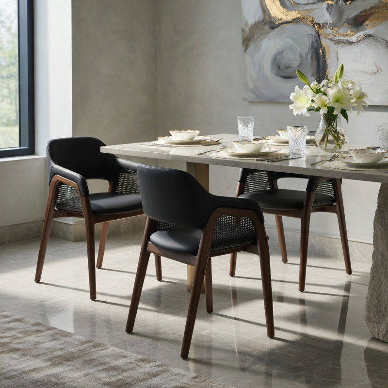  Set of 4 Stackable Bentwood Dining Stools, PU Leather Padded Round Chairs with Solid Birch Frame, Black