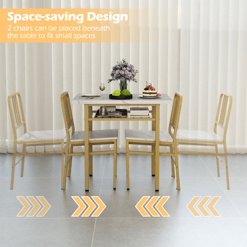 2 - Person Dining Set, White/Gold