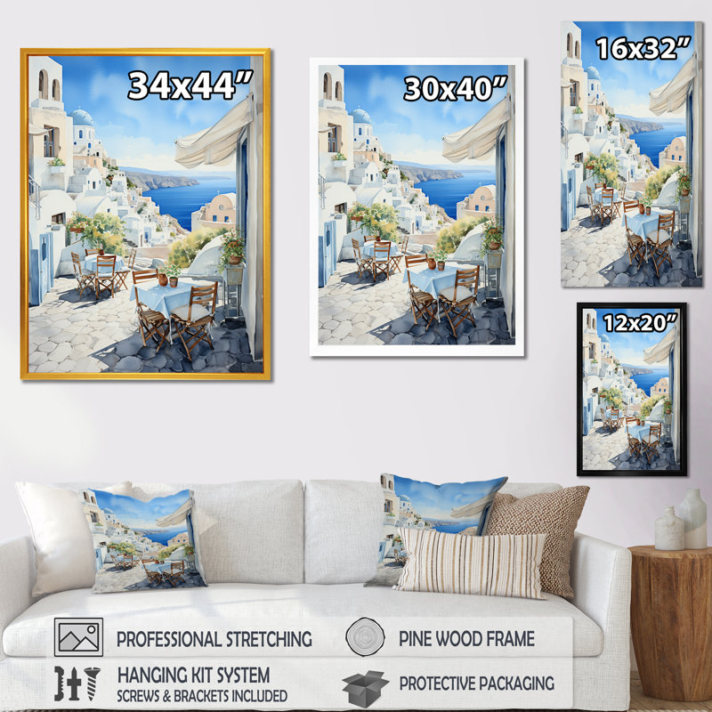 Village côtier de Santorin en Grèce 5 - Grèce, art mural, Cadre simple argenté, H 44 po x l 34 po x P 1,5 po