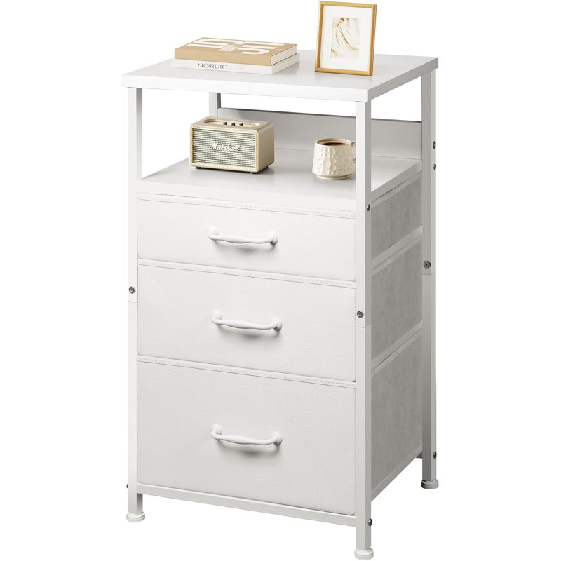 Bedside Table With 3 Fabric Drawers, Side Table With Open Shelf, End Table With Steel Frame,3 Drawer Dresser For Bedroom, Entryway, College Dorm, Easy Assembly,