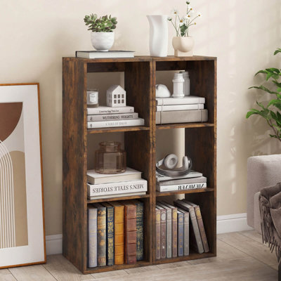 3-Cube Bookshelf,Modern Vertical Bookcase with Back Guardrail & Anti-tipping Kits Coffee