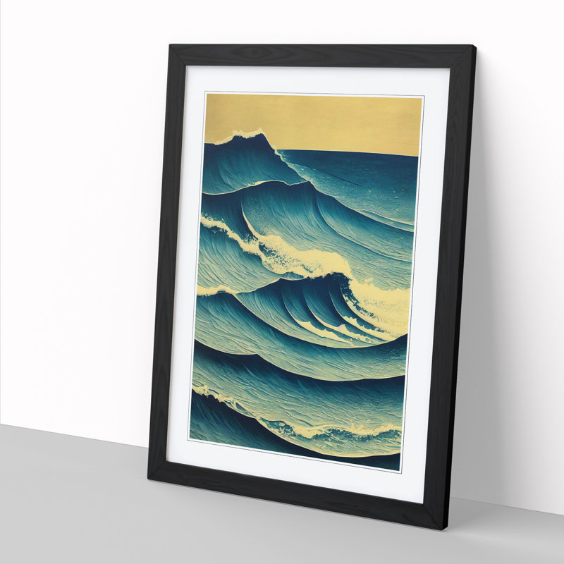 Seascape Sgraffito Vol.2 - Single Picture Frame Painting, Black, 64cm H x 46cm W x 2cm D