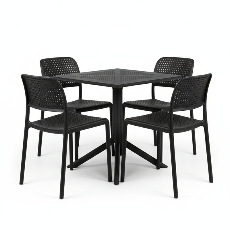 4 - Person Patio Dining Set with Square Table, Anthracite