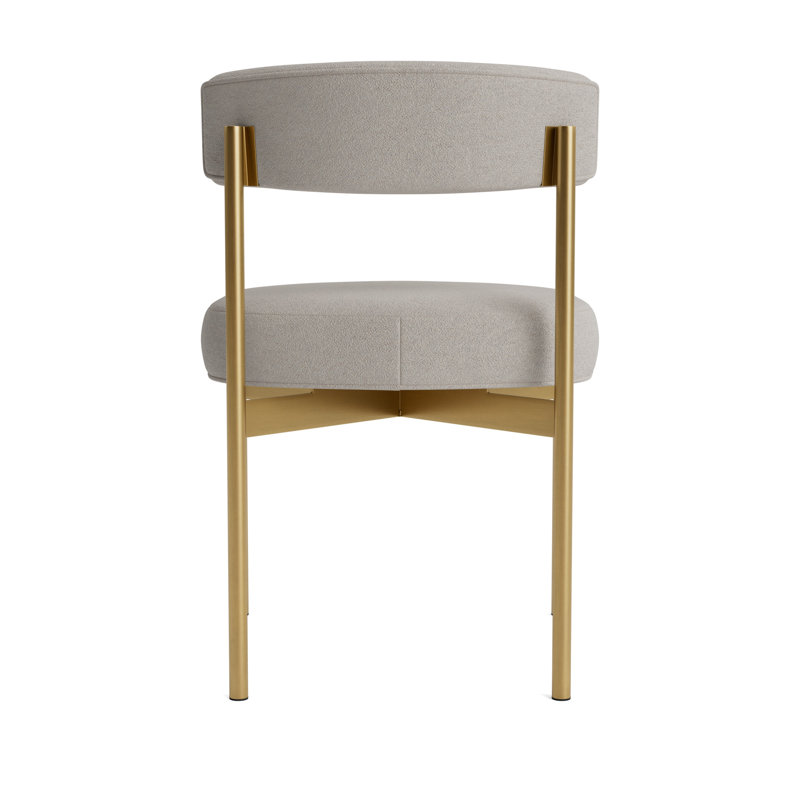 Remy Upholstered Dining Chair, Performance Boucle - Dove Gray, Brushed Brass