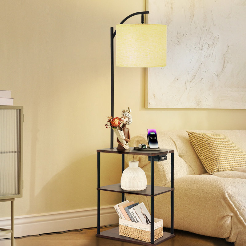 59.06'' Tray Table Floor Lamp with USB & Type-C & AC Port，Modern Shelves Side Table