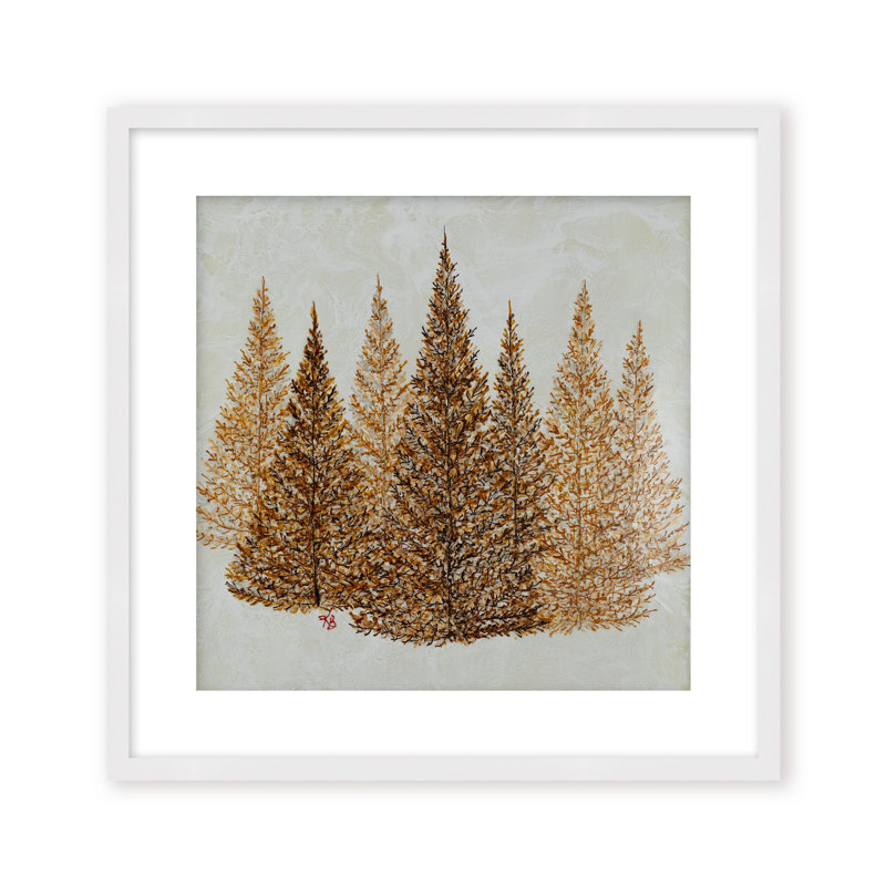 Nature Inspired "Gilded Pines" Canvas Wall Art By , 20" H x 20" W, Framed Print, Brown