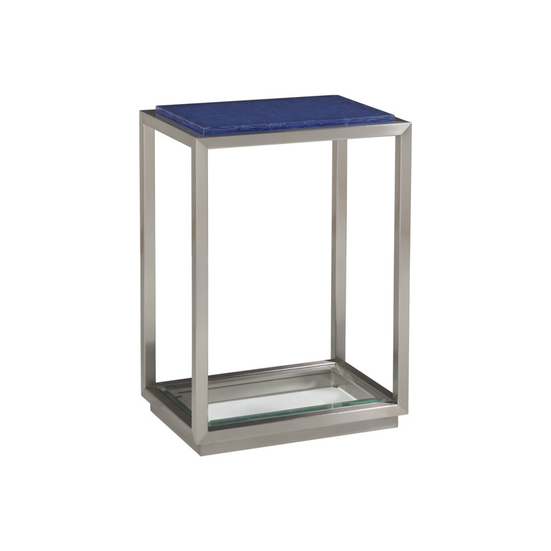 Ultramarine Blue Glass and Metal Accent Table