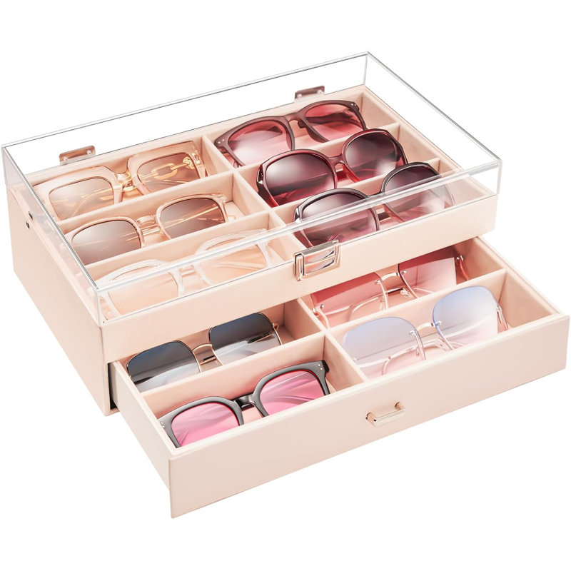 Organisateur de lunettes de soleil en acrylique transparent à 12 fentes, champagne