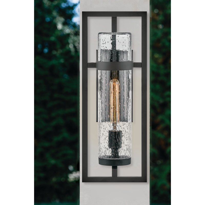 Cordillera Seeded Glass Outdoor Wall Lantern, Black, 20" H x 7.5" W x 7" D