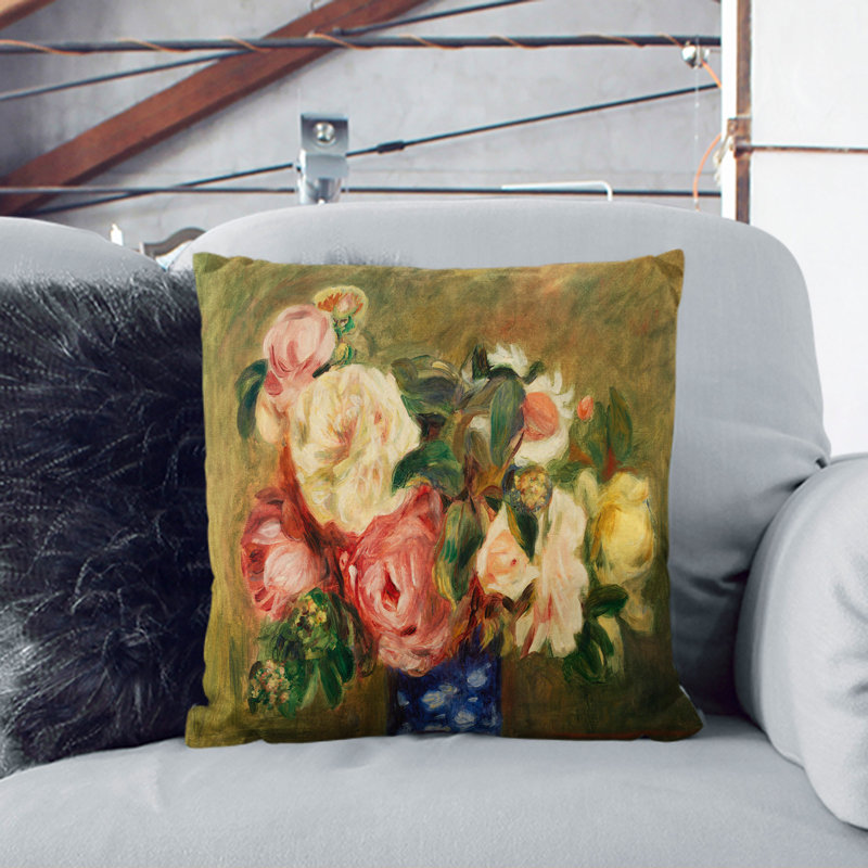 A Bouquet Of Roses Square Throw Cushion, Stone, 55cm H x 55cm W x 20cm D