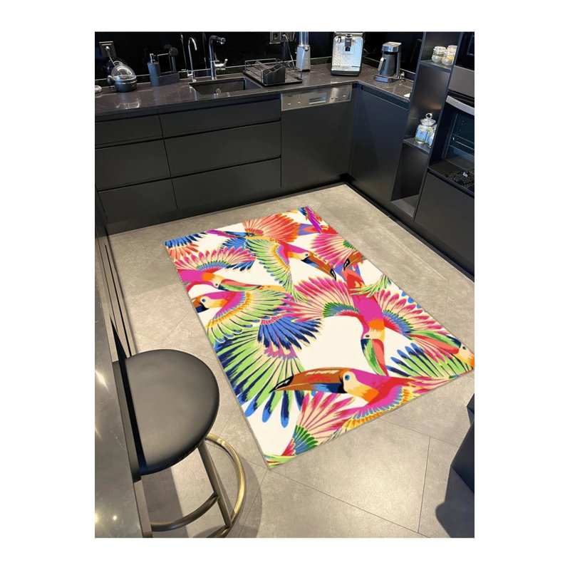 Multicolored Abstract Toucan Bird Patterned Creative Modern Decorative Carpet, Round 3'4"