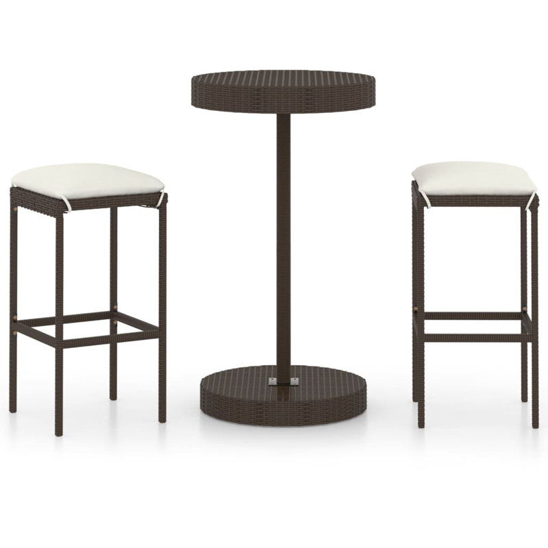 Patio Bar Set Outdoor Bistro Set Bar Stool Bistro Table Poly Rattan, Cream White