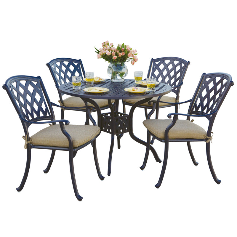 Campton 5-Piece Patio Dining Set with Cushions and 42'' Round Dining Table