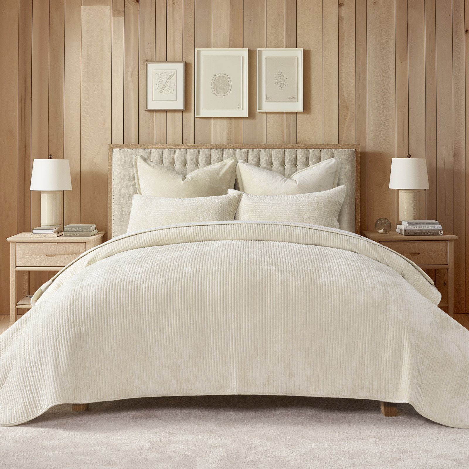 Velvet Quilt Set, Light Sand, King