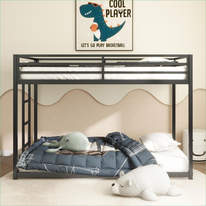 Lit superposé simple au-dessus d'un lit simple en métal, sans sommier, noir avec échelle et amp; Barrières de sécurité pour la chambre de vacances