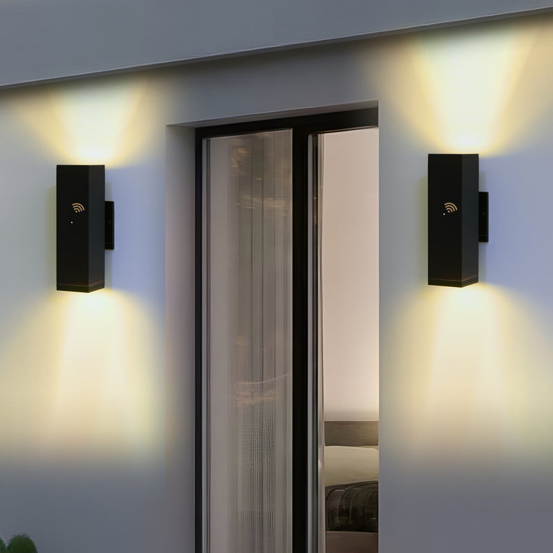 12" Dusk To Dawn Rectangular Outdoor Wall Sconces With Gu10 Bulbs, Black Up Down Ip65 Waterproof Exterior Light(Set Of 2)