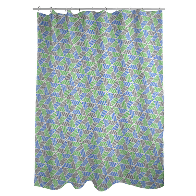Rideau de douche simple trapézoïde, Vert, bleu et gris