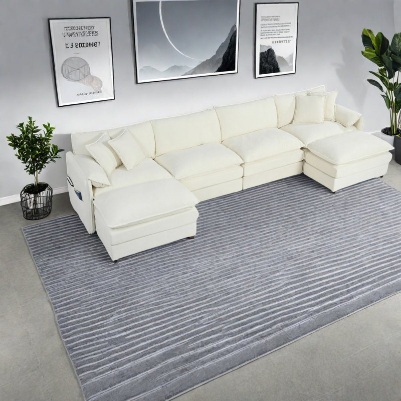 Comfy Chenille Modular Sofas, Large U-shaped Living Room Set, Modern Style