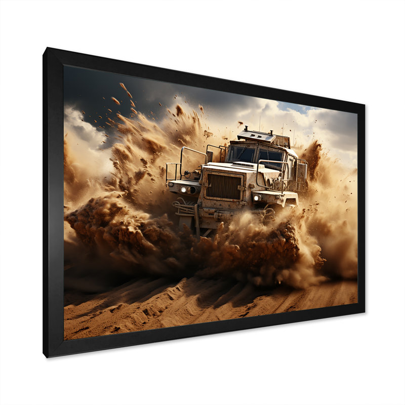 Camion militaire, guerre mécanisée sur toile, H 30 po x l 40 po x P 1,5 po, Cadre simple noir