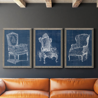 «Blue & White Asian Garden I», ensemble de 2 peintures sur toile encadrées