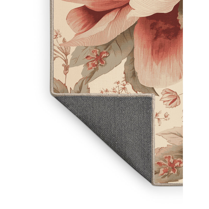Tapis beige moelleux moelleux à motif floral de campagne française Esmont, 5 x 7