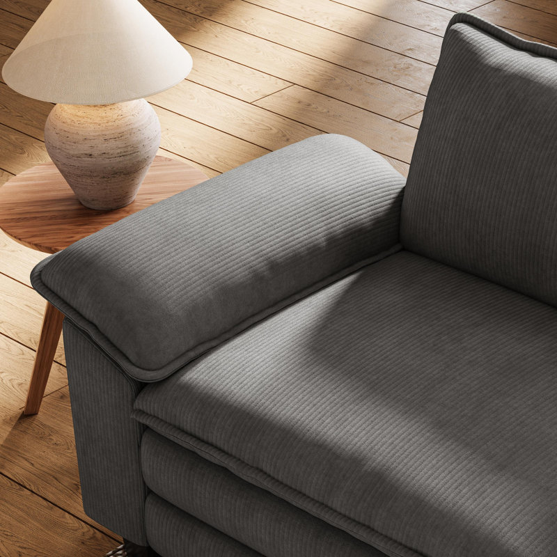  Fauteuil surdimensionné et demi avec repose-pieds Colbey, Velours côtelé gris Lena