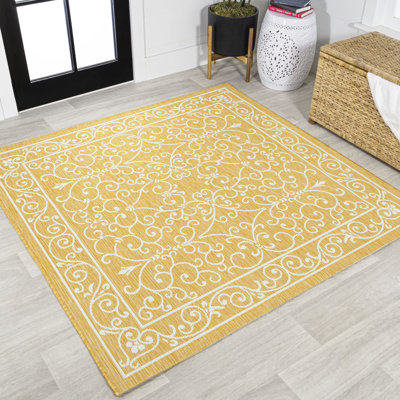 Debbe Vintage Filigree Textured Weave Yellow/Cream Indoor/Outdoor Rug