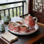 Service à thé pour mariage Double Double Happiness - théière en porcelaine 16 oz avec 4 tasses et plateau
