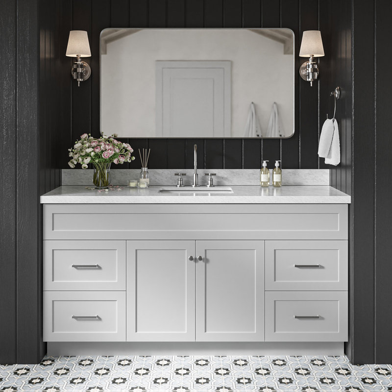 Hamlet 67'' Single Bathroom Vanity with Carrara Marble Top, Gray