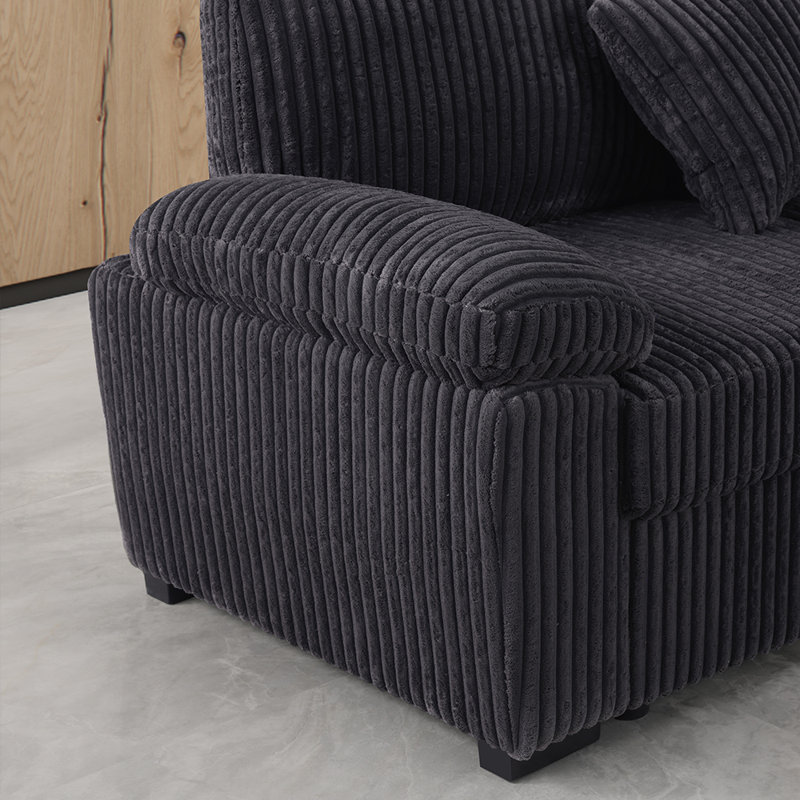 Canapé modulaire en velours côtelé avec rangement Amalyn, Gris