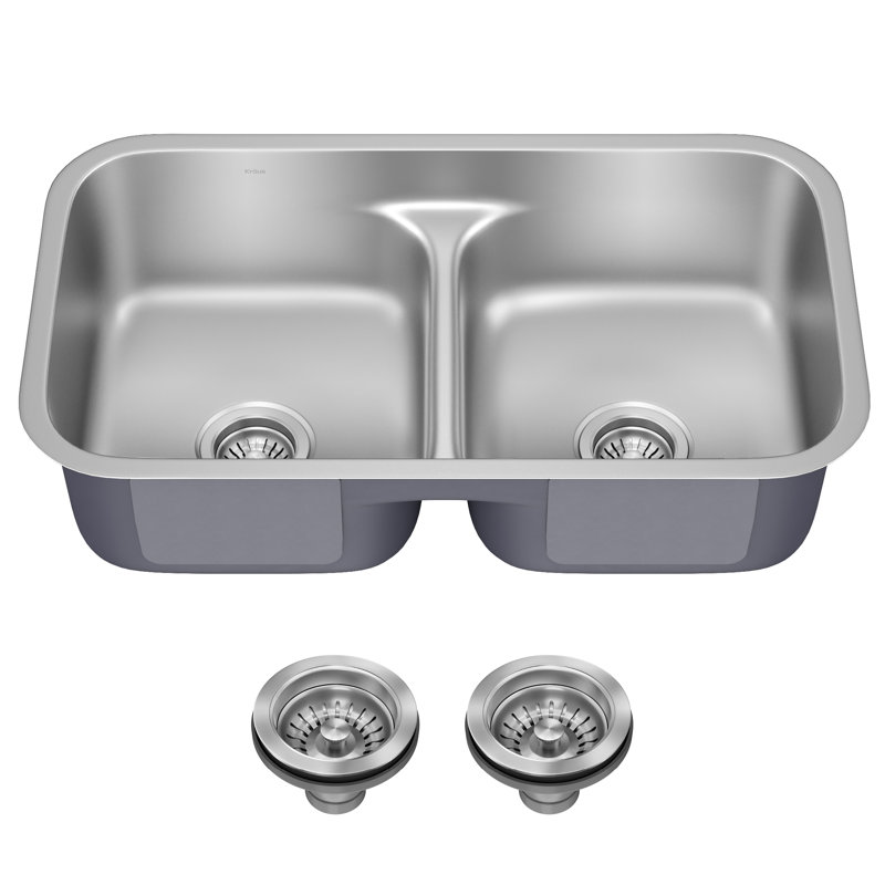 Premier 32-Inch Satin Stainless Steel Double Bowl Undermount Sink