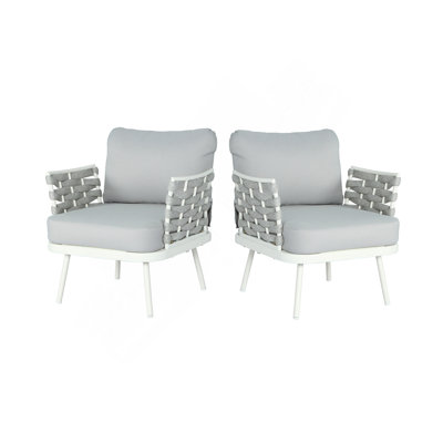 Mariano Steel Club Chair Set Of 2, Off White+Grey