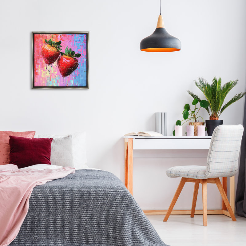 Lush Strawberries with Water Drip Floating Frame, design by LSR Creative Studio, 25" H x 25" W, Luster Gray Floater Frame