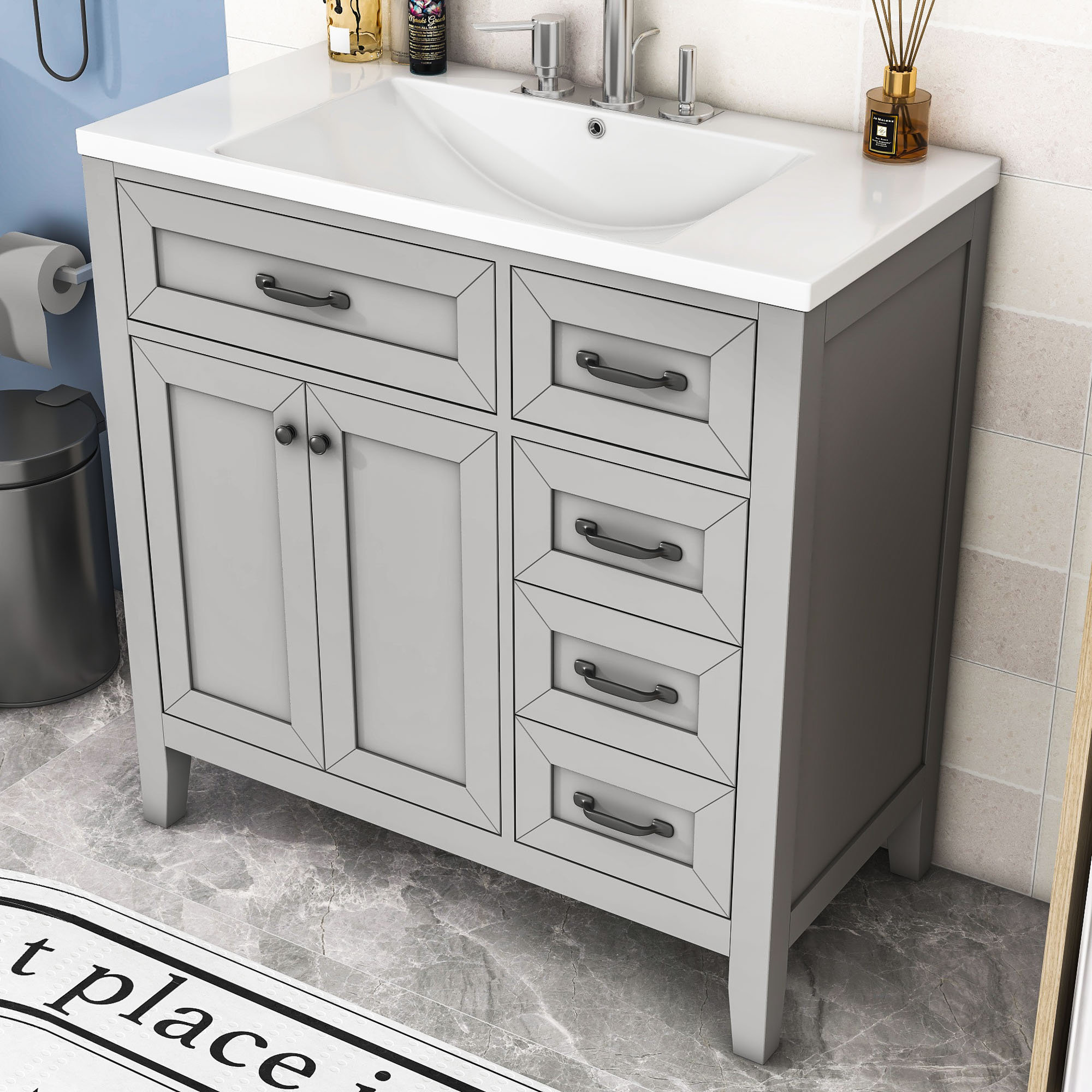 Winston Porter Nikan 36'' Single Bathroom Vanity with Ceramic Top | Wayfair