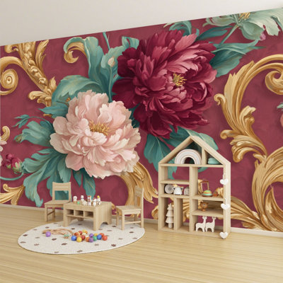 Papier peint adhésif de style baroque à motif floral luxueux et doux Ambien H 69 po x l 96 po, papier peint amovible en PVC auto-adhésif pour chambre à coucher, bureau à domicile