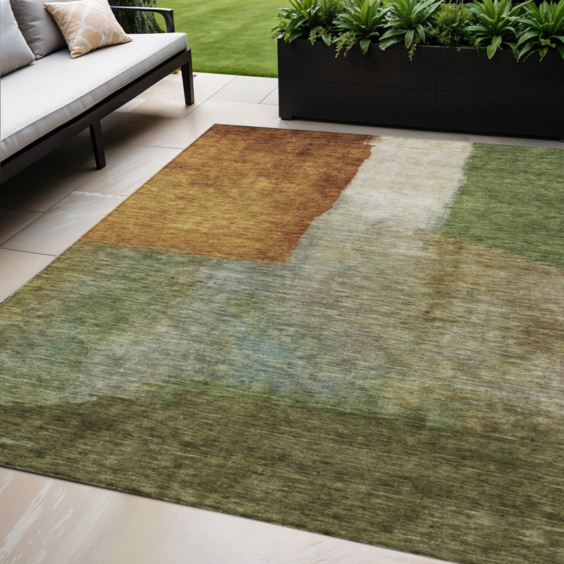 Tapis extérieur lavable abstrait 5 pi x 8 pi cuivre et beige