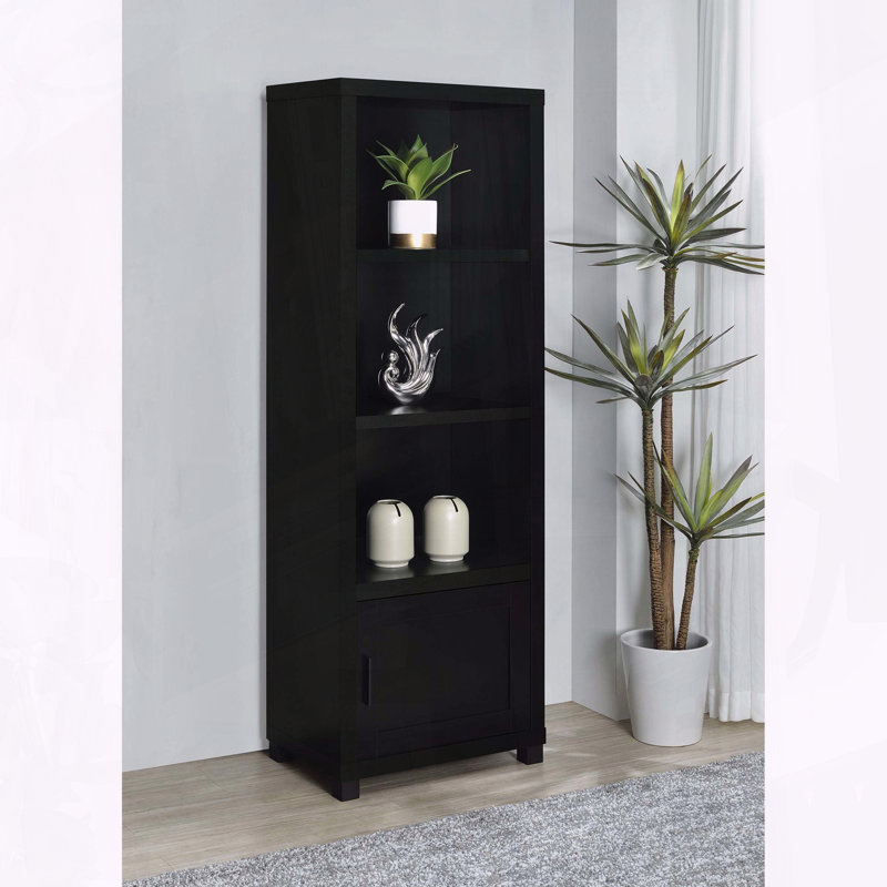 Black 3-Shelf Media Tower with Cabinet