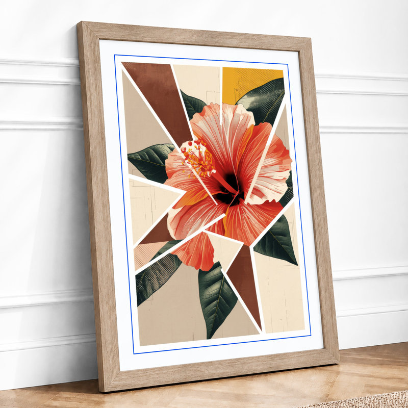 Hibiscus in Bloom Botanical - Framed Print, A4 - 29.7 x 21.0 cm, Oak